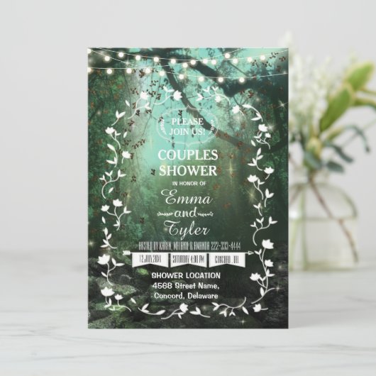 Invitation Lumières Enchantées Forêt Rustique Couples Douche (Debout devant)
