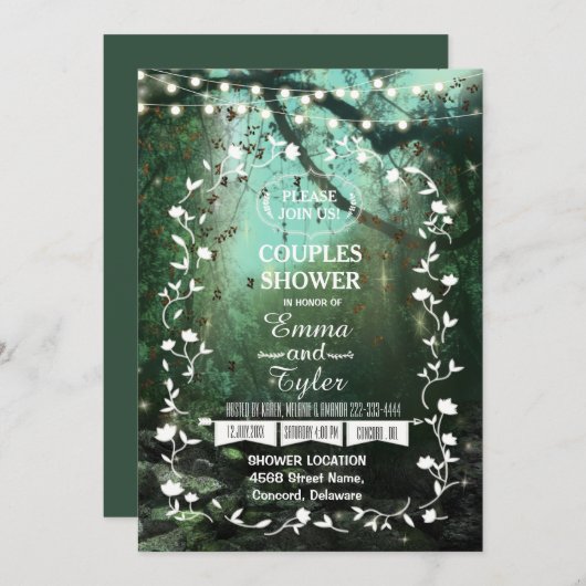 Invitation Lumières Enchantées Forêt Rustique Couples Douche (Devant / Derrière)