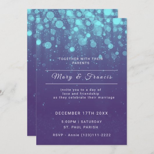 Invitation Lumières et Mariage de Parties scintillant violet (Devant / Derrière)