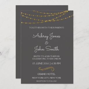 Invitation Lumières et Mariage de script Gold Foil