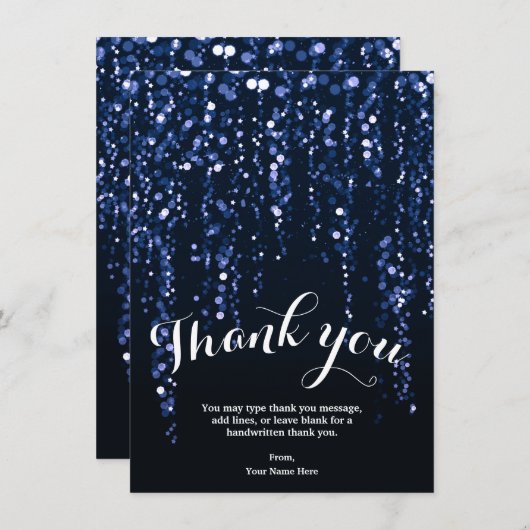 Invitation Lumières étoilées bleu violet Merci (Devant / Derrière)