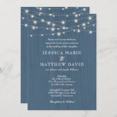 Invitation Lumières Féeriques Bleu Poussiéreux de Mariage de (Devant / Derrière)