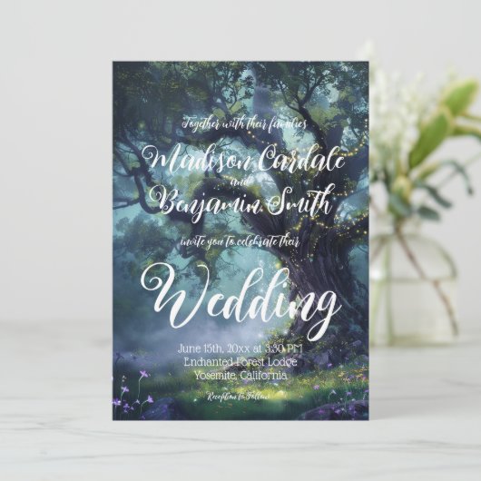 Invitation Lumières Fées De Chêne De Forêt Enchantée (Debout devant)