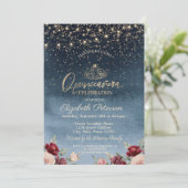 Invitation Lumières, Fleurs Bourgogne Marine Blue Quinceañera (Debout devant)