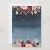 Invitation Lumières, Fleurs Bourgogne Marine Blue Quinceañera (Dos)