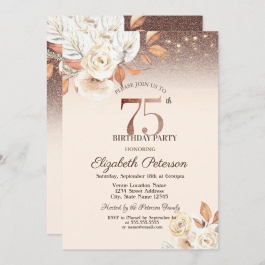 Invitation Lumières, Fleurs d'automne Parties scintillant Bok (Devant / Derrière)