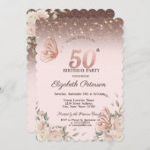 Invitation Lumières, Fleurs Parties scintillant Papillons 50e (Devant / Derrière)