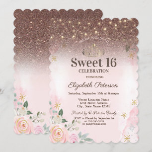 Invitation Lumières, Fleurs roses Flocons de neige Paillettes