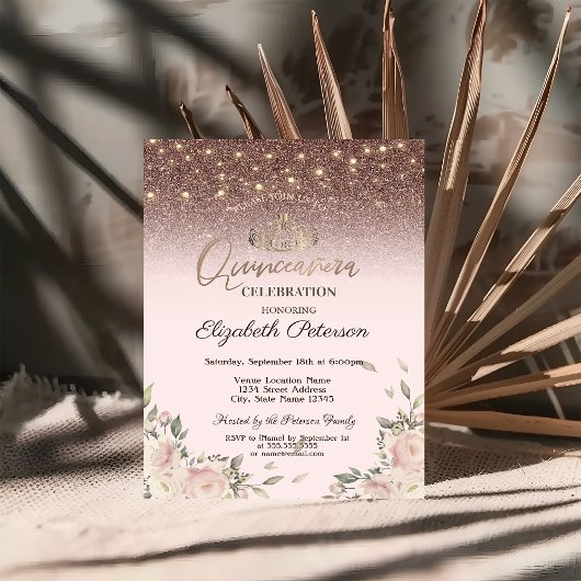 Invitation Lumières, Fleurs roses Quinceañera