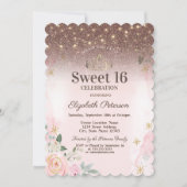 Invitation Lumières, Fleurs roses Snowflakes Parties scintill (Devant)