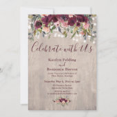 Invitation Lumières Florales en Bois Célébrez avec Nous Récep (Devant)