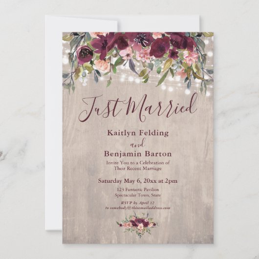 Invitation Lumières Florales en Bois Mariés Réception de Mari (Devant)