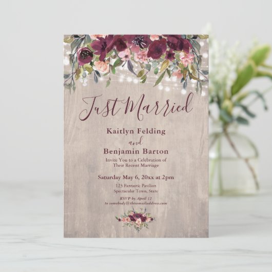 Invitation Lumières Florales en Bois Mariés Réception de Mari (Debout devant)