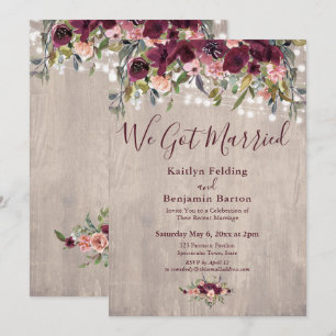 Invitation Lumières Florales en Bois Réception de Mariage Uni