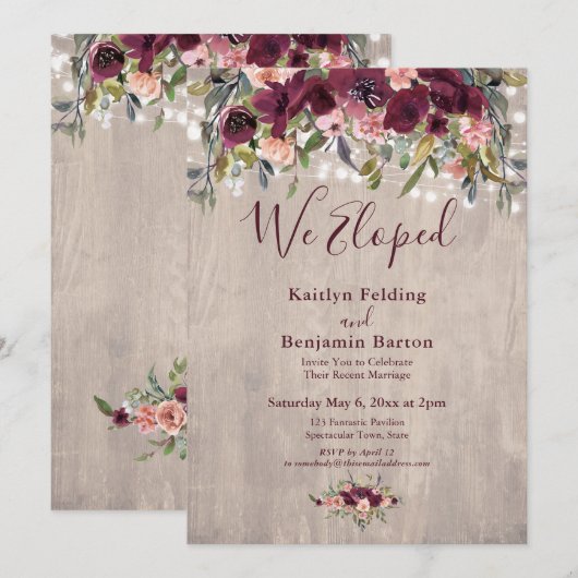 Invitation Lumières Florales Rustiques Nous nous sommes enfui (Devant / Derrière)