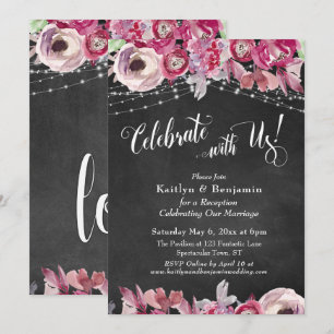 Invitation Lumières Florales sur Tableau Noir Célébrez avec N