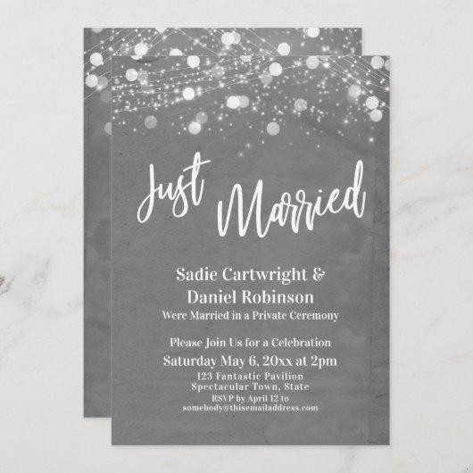 Invitation Lumières Grunge Mariés Gris Réception uniquement (Devant / Derrière)