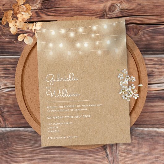 Invitation Lumières Guinguette Mariage Kraft Rustique