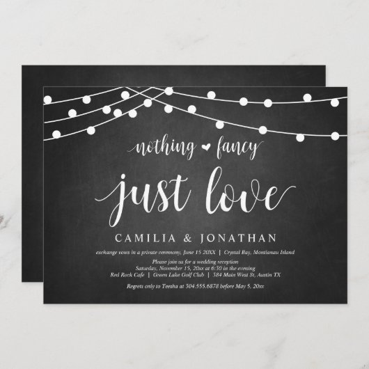 Invitation Lumières Guinguette, Tableau Noir, Mariage Intime  (Devant / Derrière)