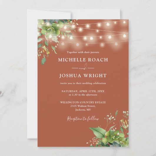 Invitation Lumières Guirlande de Verdure Terracotta Code QR M (Devant)