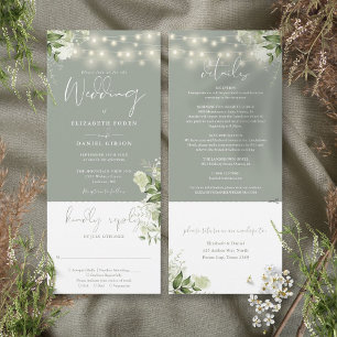 Invitation Lumières Guirlande Floral Vert Sauge Mariage Tout