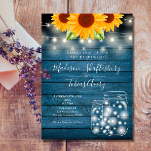Invitation Lumières Guirlande Pot Mason Tournesols Mariage Ru