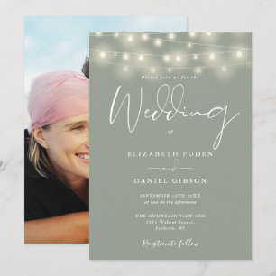 Invitation Lumières Guirlande Vert Sauge Photo Mariage