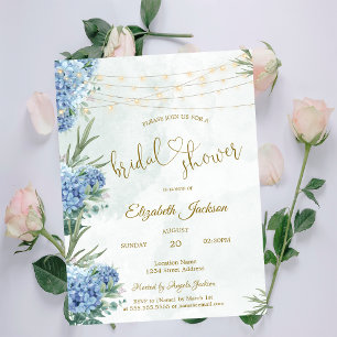 Invitation Lumières guirlandes d'hortensia bleus pour Baby Sh