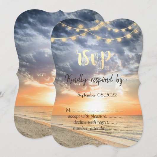 Invitation Lumières guirlandes lever de soleil plage coquilla (Devant / Derrière)