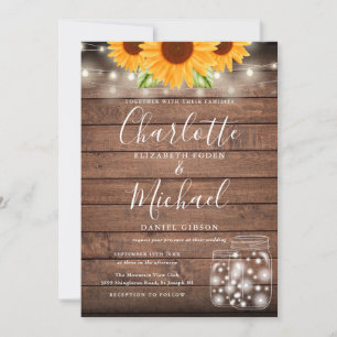 Invitation Lumières Guirlandes Tournesols Mariage Pots Mason