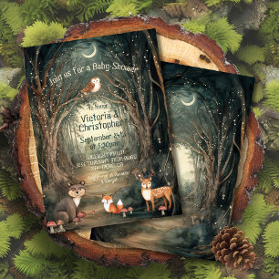 Invitation Lumières jumelles du Baby shower forestier enchant