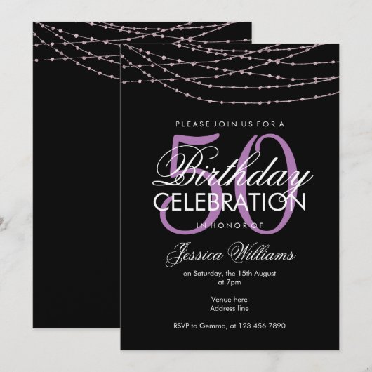 Invitation Lumières Lilac glamour 50e anniversaire (Devant / Derrière)