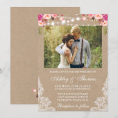 Invitation Lumières Mariages rustiques Dentelles Florales Pho (Devant / Derrière)