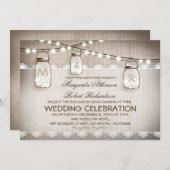 Invitation Lumières Mason Jar - Mariage rustique Burlap Lace (Devant / Derrière)