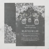 Invitation Lumières Mason Jars Lace Fête des mariées rustique (Devant / Derrière)