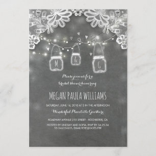 Invitation Lumières Mason Jars Lace Fête des mariées rustique