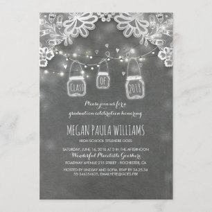 Invitation Lumières Mason Jars Lace Rustic Graduation Party