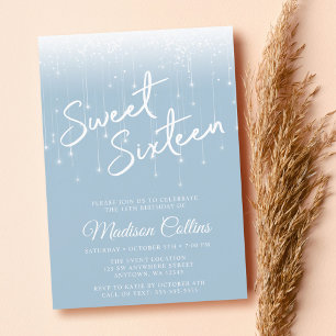 Invitation Lumières Modernes Bleu Poussiéreux Blanc Sweet 16