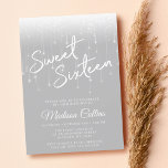 Invitation Lumières modernes Gris et blanc sucré 16<br><div class="desc">Cette invitation douce 16 gris et blanc présente une police de caractères moderne avec des lumières glam.</div>