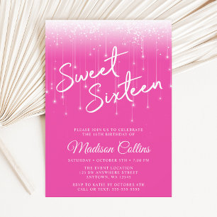 Invitation Lumières modernes Hot rose Sweet 16