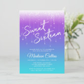Invitation Lumières modernes Purple Turquoise Sweet 16 (Debout devant)