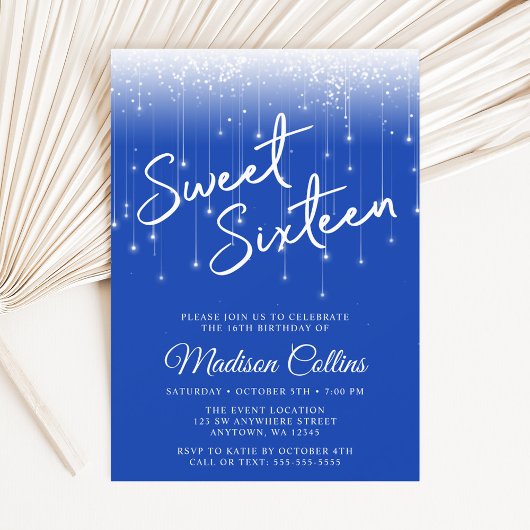 Invitation Lumières modernes Royal Blue Sweet 16