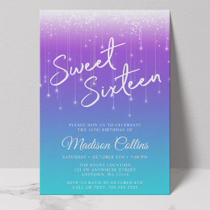 Invitation Lumières Modernes Violet Turquoise Sweet 16
