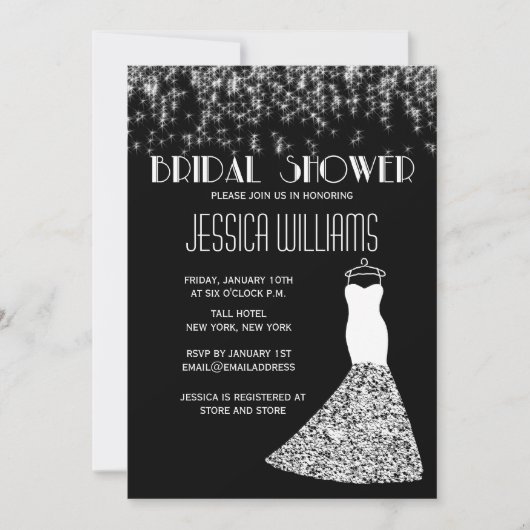 Invitation Lumières Noir Et Blanc Fête des mariées Glamour (Devant)