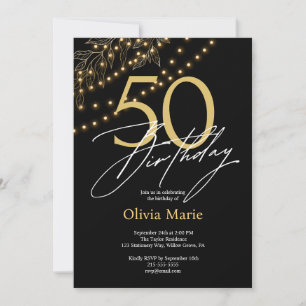 Invitation Lumières noir et or chic 50e anniversaire