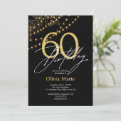 Invitation Lumières Noir et Or moderne 60e anniversaire (Debout devant)