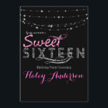 Invitation Lumières Pailletées Glamour SWEET 16 Fête Rose Noi<br><div class="desc">Lumières Pailletées Glamour SWEET 16 Fête Rose Noir Invitation.</div>