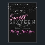 Invitation Lumières Pailletées Glamour SWEET 16 Fête Rose Noi<br><div class="desc">Lumières Pailletées Glamour SWEET 16 Fête Rose Noir Invitation.</div>