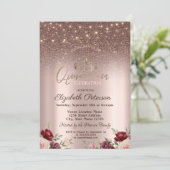 Invitation Lumières, Paillettes bordeaux, Quinceañera or rose (Debout devant)
