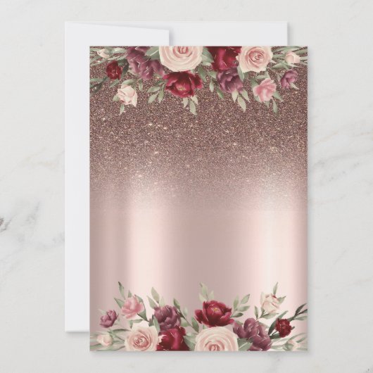 Invitation Lumières, Paillettes bordeaux, Quinceañera or rose (Dos)